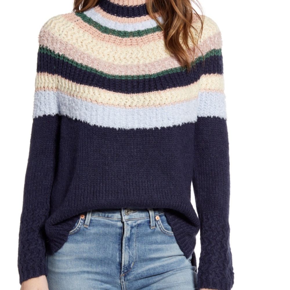 NEW Caslon Sweater Blue Green Ivory Pink Yoke Mock